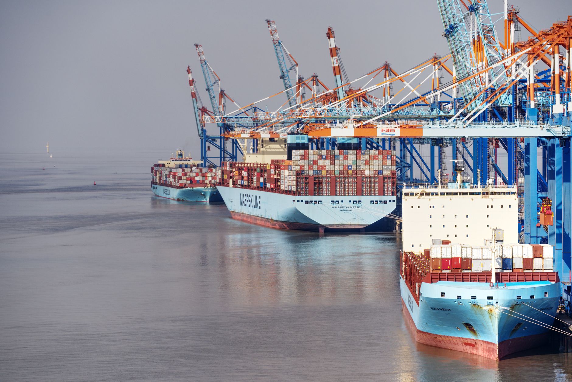Aerial view of an intermodal container port in the United States